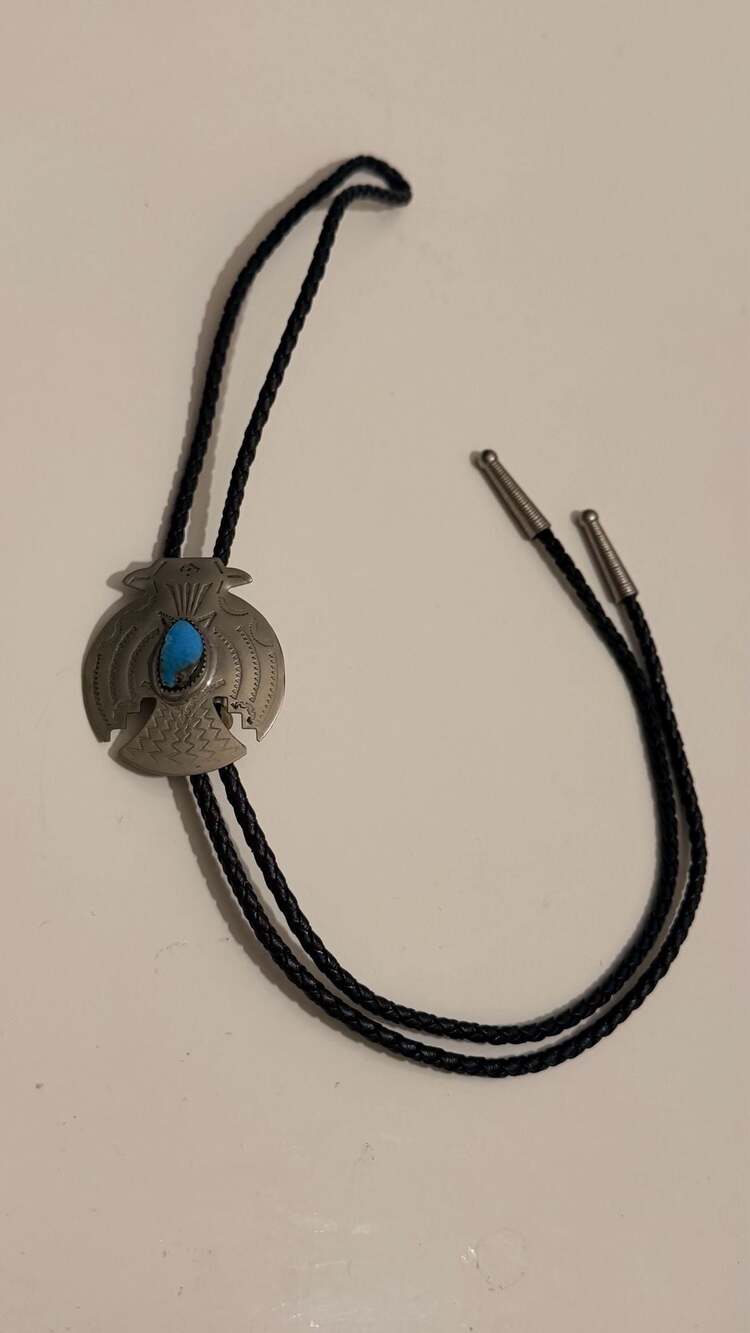 Native American Style Thunderbird Turquoise Bolo Tie